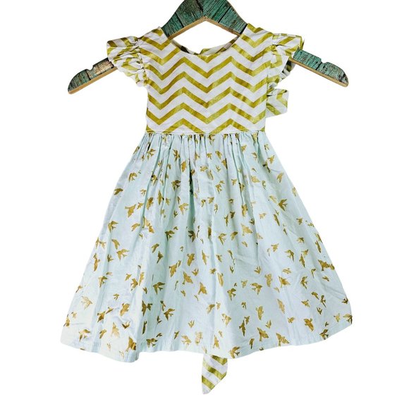 Little Mayz Handmade Dress Mix Match Pattern Gold Chevron with Dove Bottom, 2T
